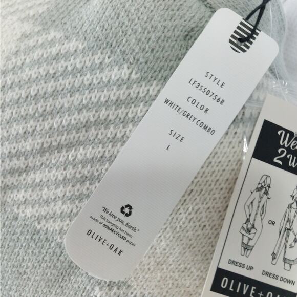 NWT! OLIVE & OAK! ASH GRAY & CREAM PLAID BUTTON FRONT BELTED SWEATER DRESS! SZ L - Picture 10 of 13